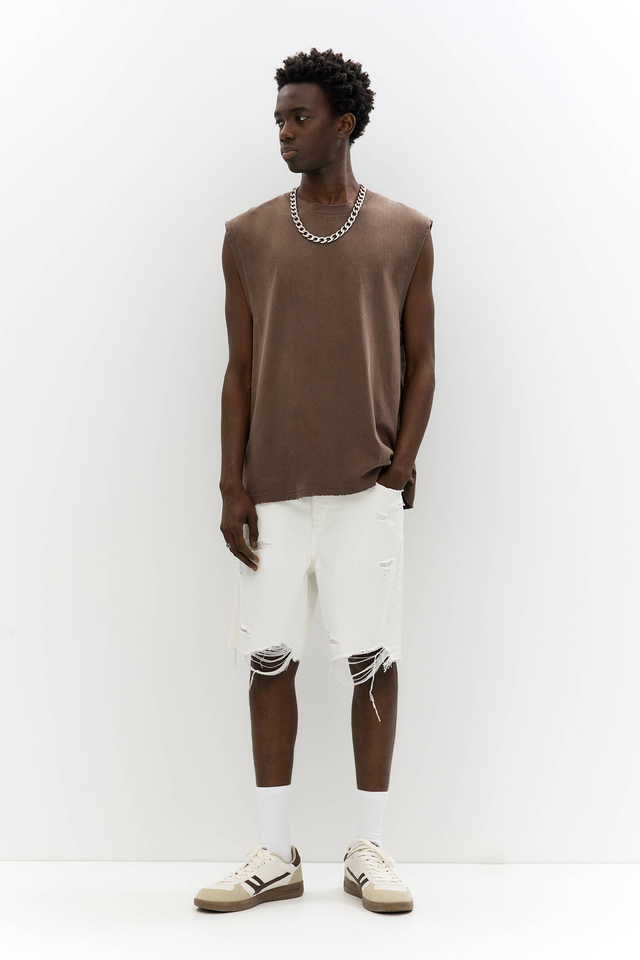 Ripped denim Bermuda shorts