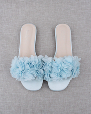Satin Slide Wedding Sandals with Allover Chiffon Flowers