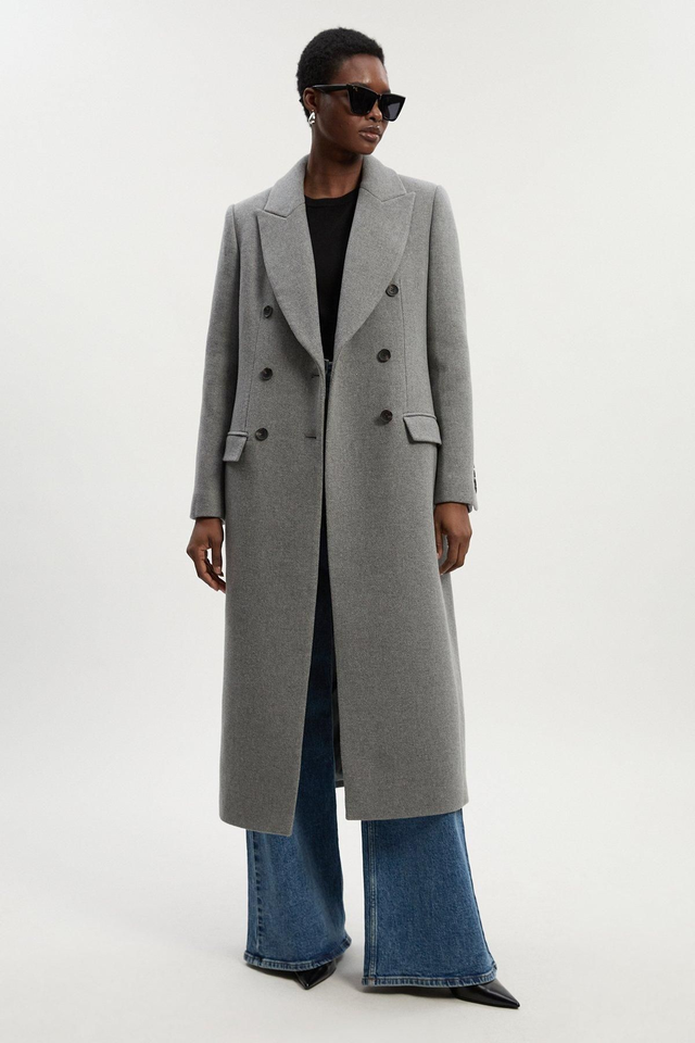 Wool Double Breasted Tailored Midi Coat | Karen Millen