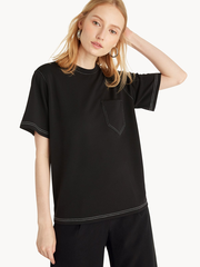 Loose Contrast Stitch Tee - Black