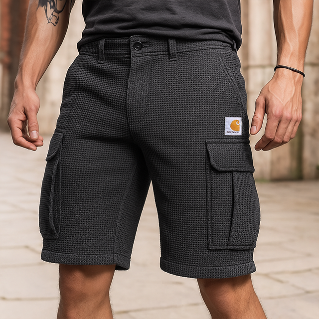 Men's Waffle Fabric Cargo Shorts With Functional Pockets And Classic Fit