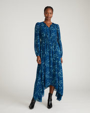 Karina Chiffon Dress - Rose Print in Deep Teal