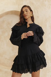 In The Style Frill Crochet Detail Co Ord Blouse in Black