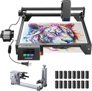 Longer RAY5 20W Laser Engraver with Air Assist Kit, 4-in-1 Rotary Roller, and 16 Pcs Raiser, High Precision Laser Cutter and Engraver for Wood, Metal, Acrylic, Cylindrical Objects, Tumblers