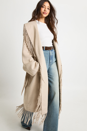 Fringe Detail Wool Look Coat