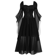 Women's Gothic Contrast Color Lace-up Witch Dress