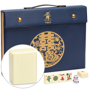 Chinese Mahjong Set, "Bleau Fontaine" with 146 Medium Tiles, Blue Vinyl Case, Wind Indicator and Dice - for Chinese Style Gameplay Only