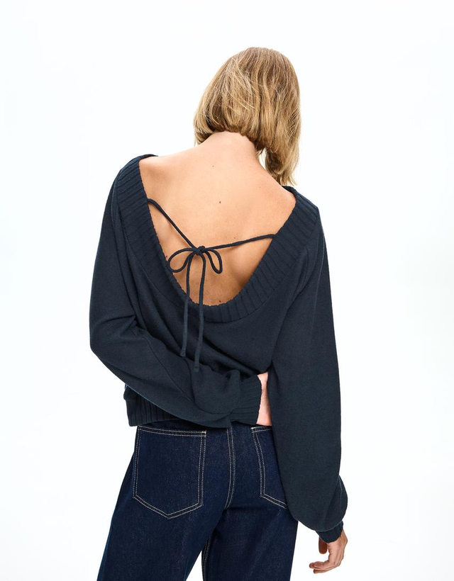 Open-back knit sweater