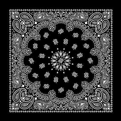 12 pieces, Western Paisley Bandana - Made in USA 100% Cotton, Black, 22" x 22"