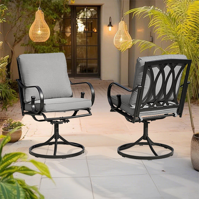 EROMMY Patio Swivel Chair Set of 2, Outdoor Dining Chairs with Cushions, Gray
