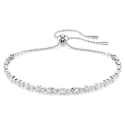 Matrix Tennis bracelet, Mixed round cuts, White, Rhodium plated