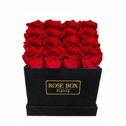 Medium Square Black Box with Red Flame Roses