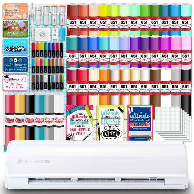 Silhouette White Cameo 5α Alpha w/ Advanced Blade Pack, 38 Oracal Sheets, HTV