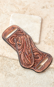 3D Belt Co Brown Floral Tooled Leather Horizontal Pancake Knife Sheath