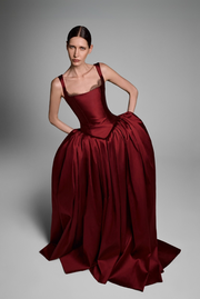 Mikado gown with lace bust detailing