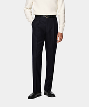 Navy Wide Leg Tapered Suit Trousers