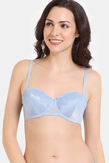 Zivame Shimmer Wave Padded Wired 3/4Th Coverage Lace Bra - Blue