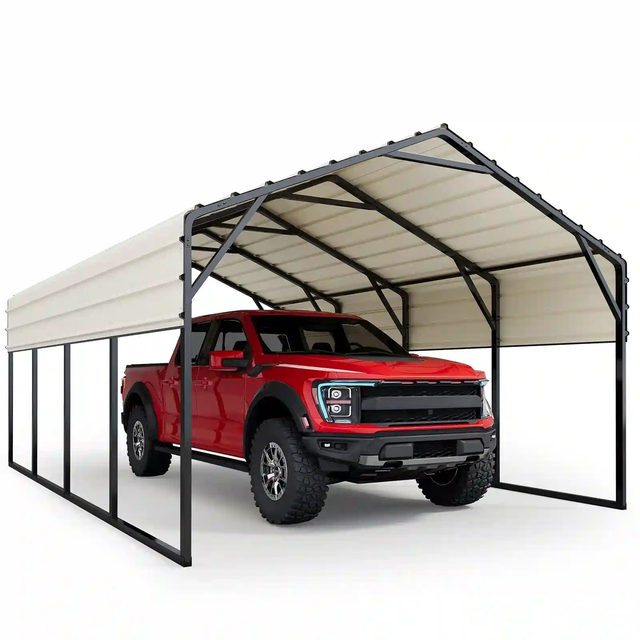 Metal Roof Heavy Duty Car Canopy Black & White