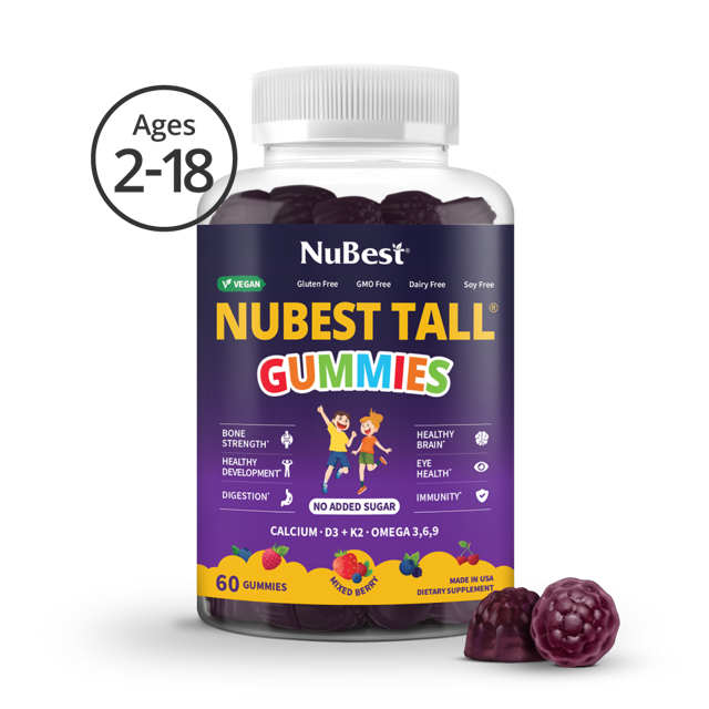 NuBest Tall Gummies | Ages 2+, Vegan, No Sugar Added, 60 Gummies