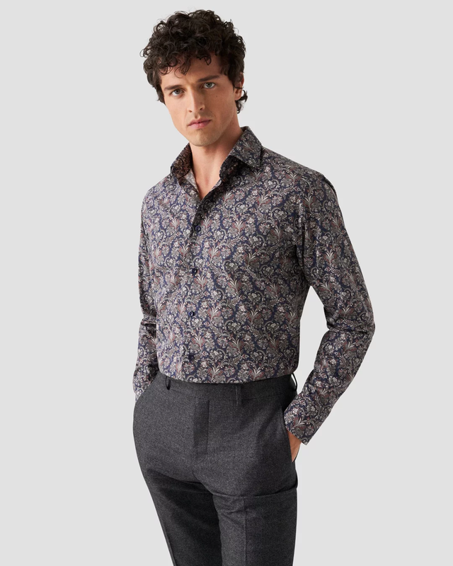 Navy Paisley Print Signature Twill Shirt