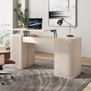Modern Wash White Standing Computer Desk with 2 Doors and Storage Office Desk (59.8" )