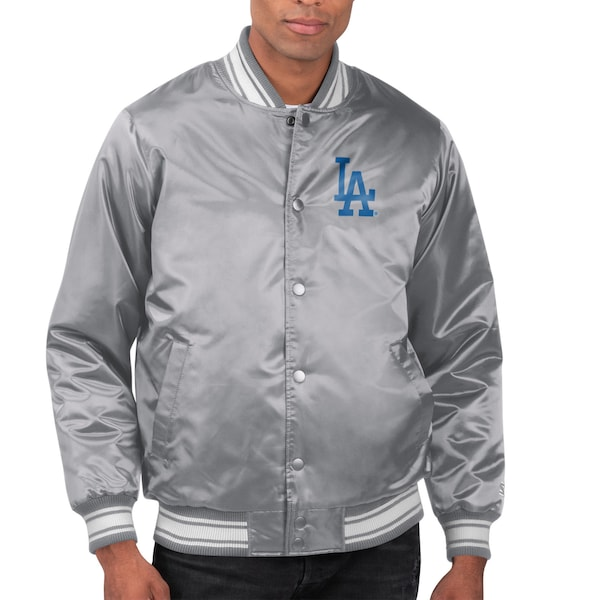 Men's Los Angeles Dodgers  Starter Gray Team Logo Satin Varsity Full-Snap Jacket