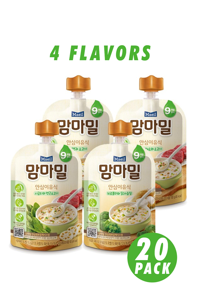 Maeil Mammameal 20 Pack Baby Food 9 Month (4 Flavor Mix)