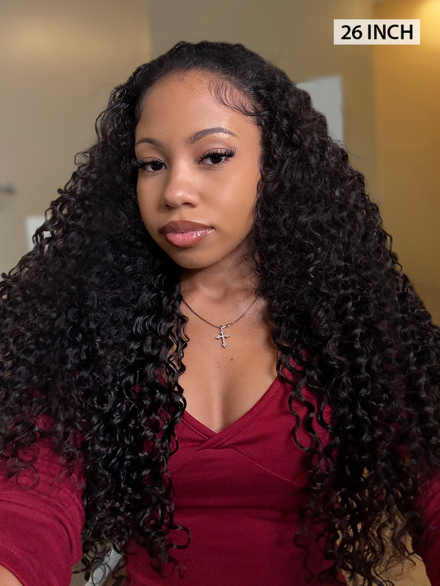 CurlyMe 3 In 1 Half Wig Water Wave Glueless Install Half Wig With Adjustable String Beginner Friendly