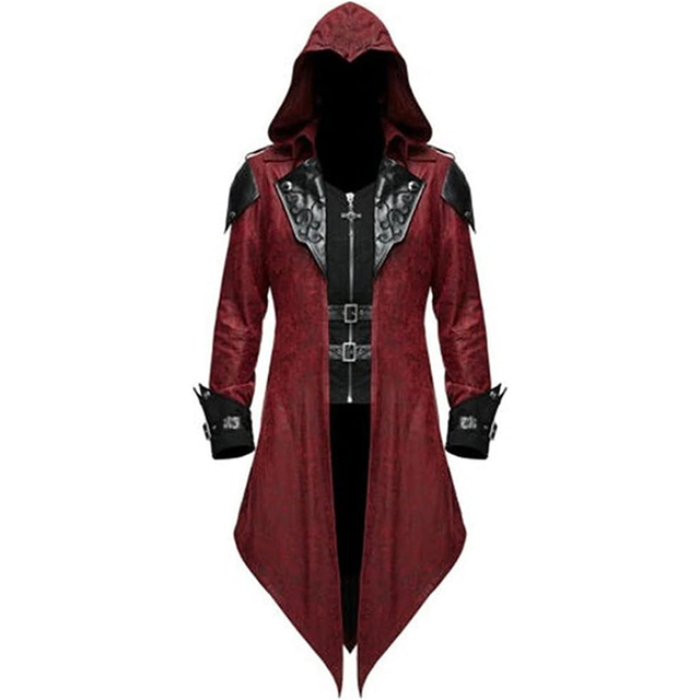 Men's Medieval Tailcoat Steampunk Vintage Hooded Trench Gothic Halloween Costume