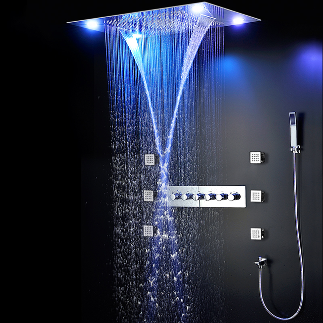 5-Function Luxury Thermostatic Shower System - Rainfall Ceiling Shower with LED - Sweethome