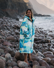 Waves Recycled Sherpa Lined Changing Robe - Vista Patchwork Aqua