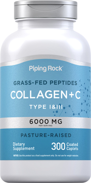 Collagen Type I & III, 6000 mg (per serving), 300 Coated Caplets | PipingRock Health Products