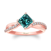 Princess Cut Blue And White Diamond Twist Engagement Ring 18k Rose Gold