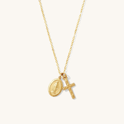 Tiny Virgin Mary & Cross Necklace