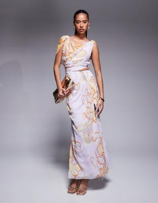 ASOS DESIGN drape midi dress with embellishment in blue floral print