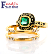 Ladies' 14k Gold Plated Freestyle Class Ring with Jacket and CZ Accents