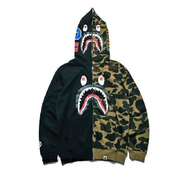(Black,L)Bape kylpynorsu paita, hainpään camo, täysvetoketjullinen huppari, pitkät hihat