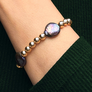 Iridescent Black Pearls 14k Gold Filled 5mm Beaded Bracelet