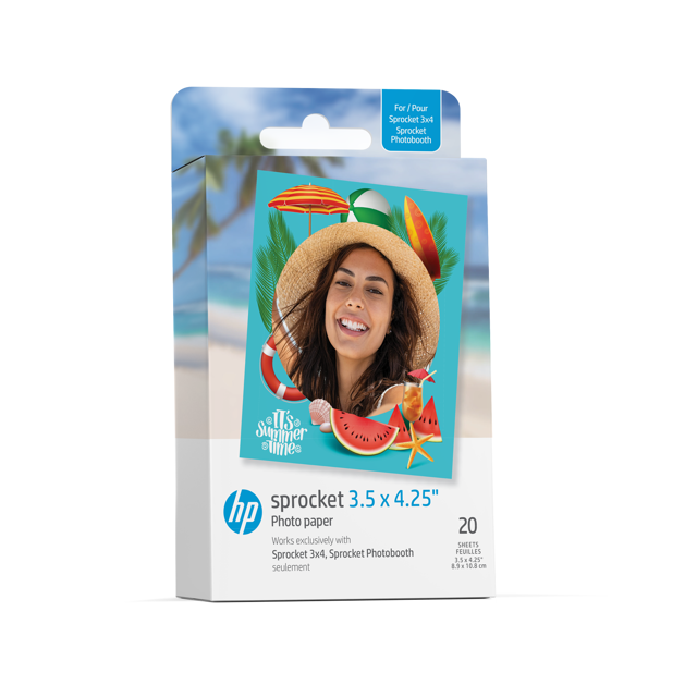 HP Sprocket 3.5 x 4.25” Zink Sticky-backed Photo Paper (20 Pack) Compatible with HP Sprocket 3x4 Photo Printer