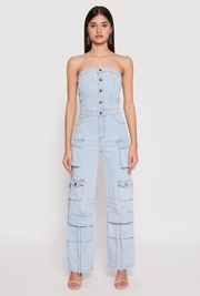 Daisy Denim Straight Leg Cargo Jumpsuit