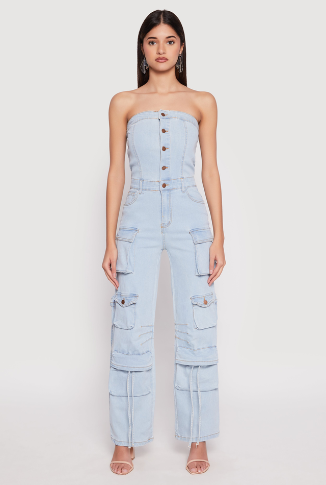 Daisy Denim Straight Leg Cargo Jumpsuit