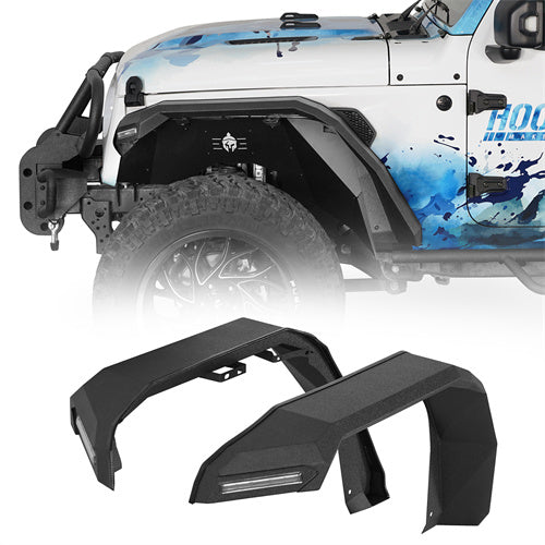 Jeep Flat Front Fender Flares w/ LED Lights ( 18-24 Jeep Wrangler JL & 20-24 Gladiator JT) - Hooke Road