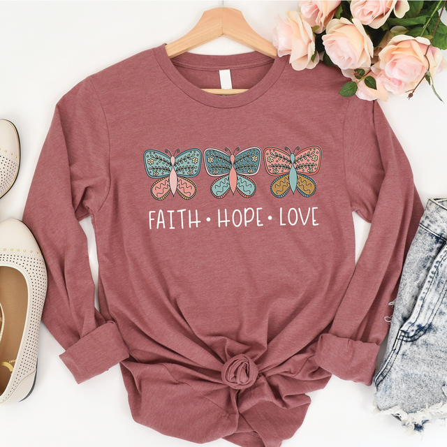 Faith Hope Love Butterflies Long Sleeve