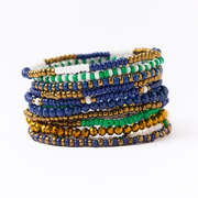 Game Day Beaded 10 Strand Stretch Bracelet Set Blue, Gold, + Green
