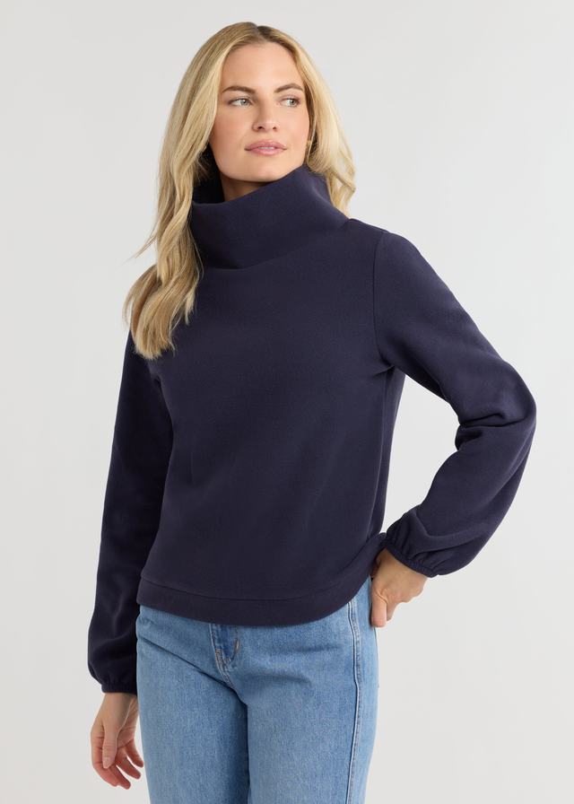 Grace Street Turtleneck in Vello Fleece (Navy)