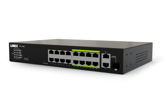 Lorex 16-Port Unmanaged Switch (8-port ePoE and 8-port PoE+) and 250W Power Budget