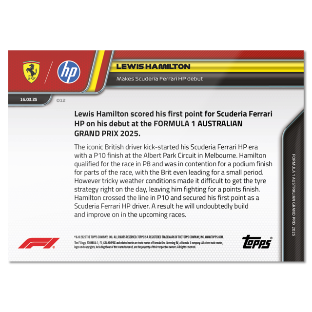 Lewis Hamilton - 2025 Formula 1® Topps NOW® Karte 12