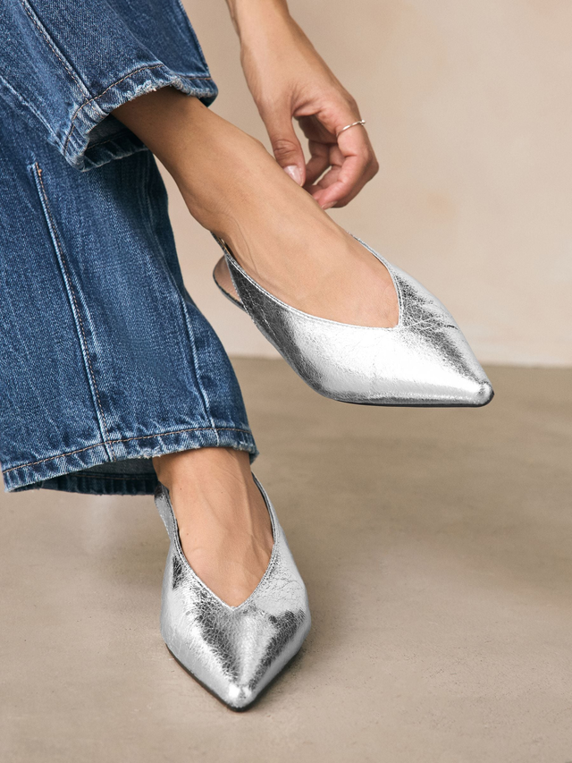 Silver Print Forever Comfort® Point Toe Sling Back Shoes