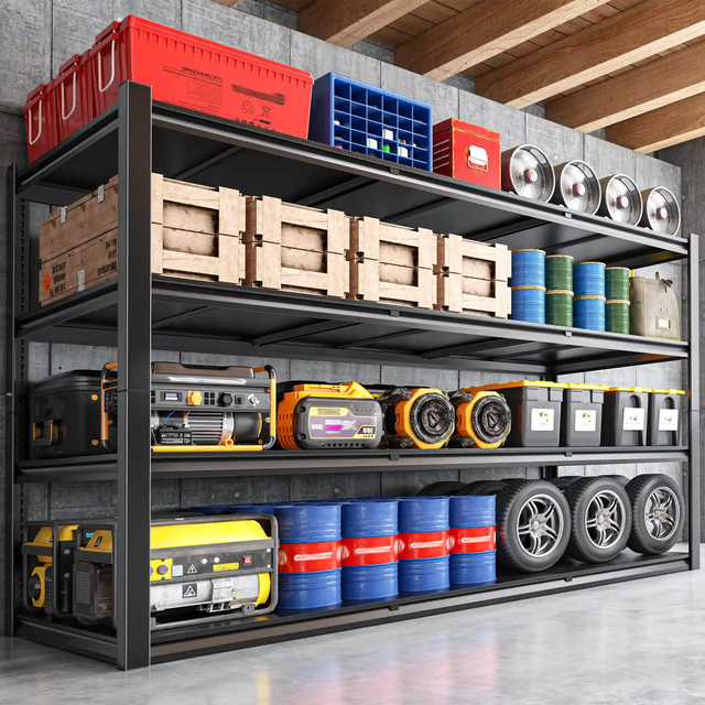 Reibii 60"W 4-Tier Heavy Duty Industrial Shelving Units, Adjustable Metal Storage Shelves Racks for Garage, Warehouse, Basement, 2650LBS