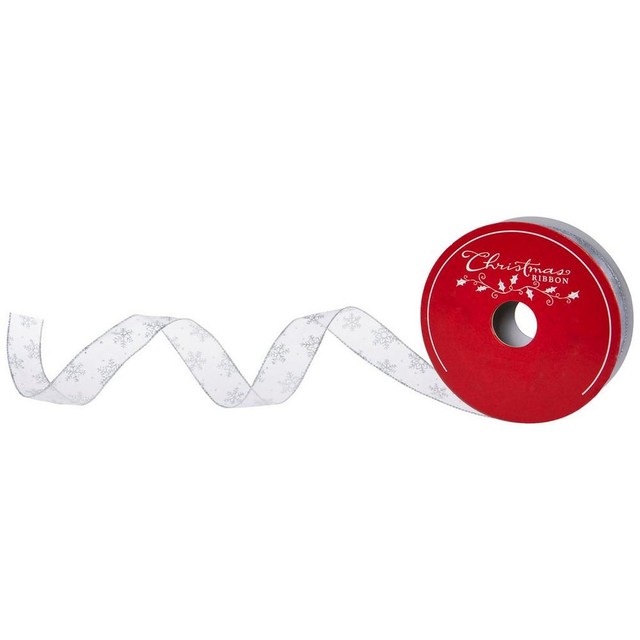 Silver Snowflakes Sheer Wired-Edge Ribbon